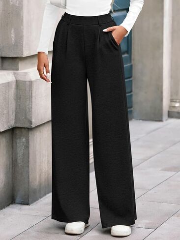 BTFBM Wide Leg Pants for Women Dressy Work Business Casual Elastic High Waisted Trousers Ribbed Lounge Palazzo Pants in Kuwait
