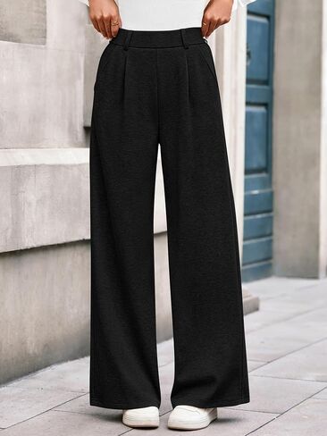 BTFBM Wide Leg Pants for Women Dressy Work Business Casual Elastic High Waisted Trousers Ribbed Lounge Palazzo Pants in Kuwait