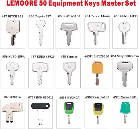 50 Heavy Equipment Keys Master Set, Construction Ignition Key for Cat Caterpillar Case JD John Deere Hyster Komatsu Kubota Yanmar Daewoo Takeuchi Ford New Holland Volvo JCB and More in Saudi Arabia
