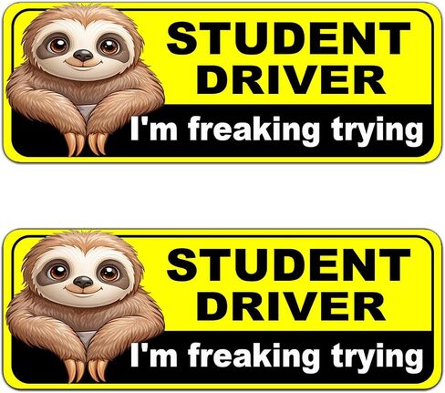 NIMONA Student Driver Magnet for Car - Funny 2 Pack Please Be Patient Removable Magnetic Bumper Sticker Set - Reflective New Driver Safety Sign - Weather-Resistant - 10 x 4 inch (Student-1#) in Kuwait
