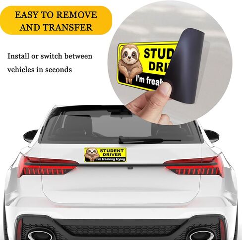 NIMONA Student Driver Magnet for Car - Funny 2 Pack Please Be Patient Removable Magnetic Bumper Sticker Set - Reflective New Driver Safety Sign - Weather-Resistant - 10 x 4 inch (Student-1#) in Kuwait