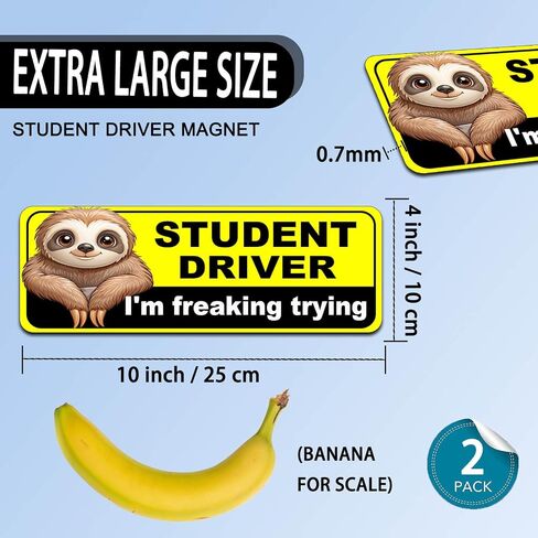 NIMONA Student Driver Magnet for Car - Funny 2 Pack Please Be Patient Removable Magnetic Bumper Sticker Set - Reflective New Driver Safety Sign - Weather-Resistant - 10 x 4 inch (Student-1#) in Kuwait