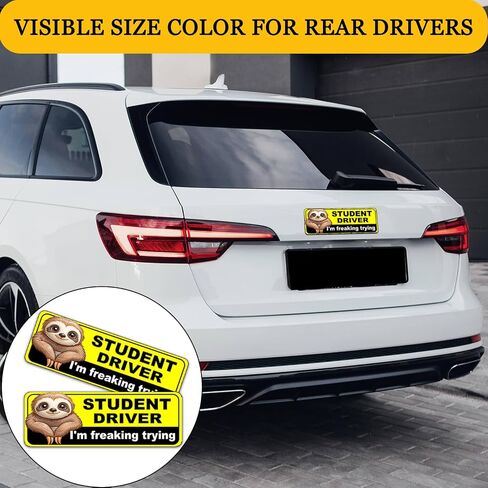 NIMONA Student Driver Magnet for Car - Funny 2 Pack Please Be Patient Removable Magnetic Bumper Sticker Set - Reflective New Driver Safety Sign - Weather-Resistant - 10 x 4 inch (Student-1#) in Kuwait