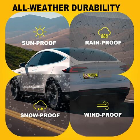 NIMONA Student Driver Magnet for Car - Funny 2 Pack Please Be Patient Removable Magnetic Bumper Sticker Set - Reflective New Driver Safety Sign - Weather-Resistant - 10 x 4 inch (Student-1#) in Kuwait