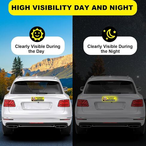 NIMONA Student Driver Magnet for Car - Funny 2 Pack Please Be Patient Removable Magnetic Bumper Sticker Set - Reflective New Driver Safety Sign - Weather-Resistant - 10 x 4 inch (Student-1#) in Kuwait