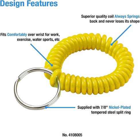 Lucky Line 2" Spiral Wrist Coil with Steel Key Ring, Flexible Wrist Band Key Chain Bracelet, Stretches To 12", Green, 5 Pack (4104005) in Saudi Arabia