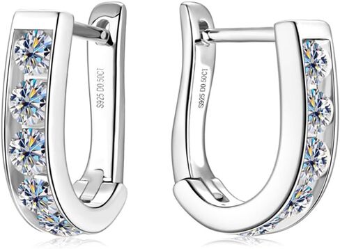 Sterling Silver U-Shaped Hoop Earrings Latch Back for Women, 0.5ct D-color, VVS1 Clarity Round Cut Diamond, Romantic Present for Girlfriend's Birthday or Engagement in Saudi Arabia