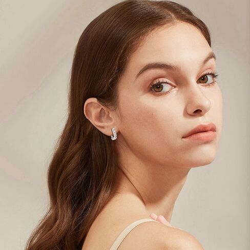 Sterling Silver U-Shaped Hoop Earrings Latch Back for Women, 0.5ct D-color, VVS1 Clarity Round Cut Diamond, Romantic Present for Girlfriend's Birthday or Engagement in Saudi Arabia