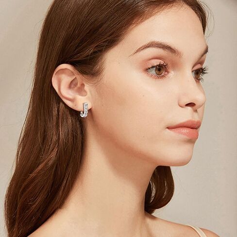 Sterling Silver U-Shaped Hoop Earrings Latch Back for Women, 0.5ct D-color, VVS1 Clarity Round Cut Diamond, Romantic Present for Girlfriend's Birthday or Engagement in Saudi Arabia