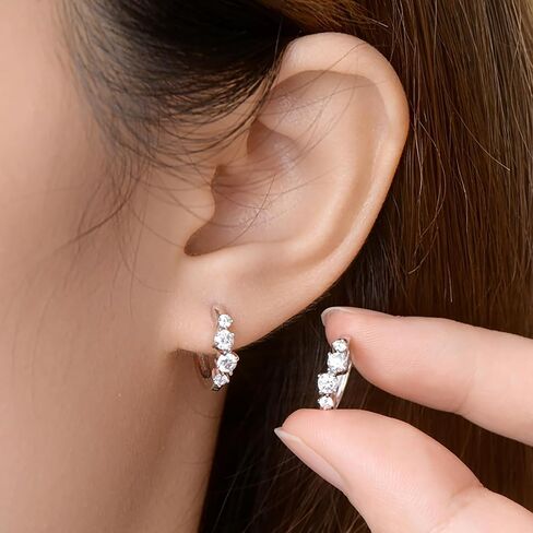 14K الذهب على S925 Sterling Silver D-Color Round Round Diamond Hoop أقراط للنساء ، الحاضر للأصدقاء أو أحبائهم in Saudi Arabia