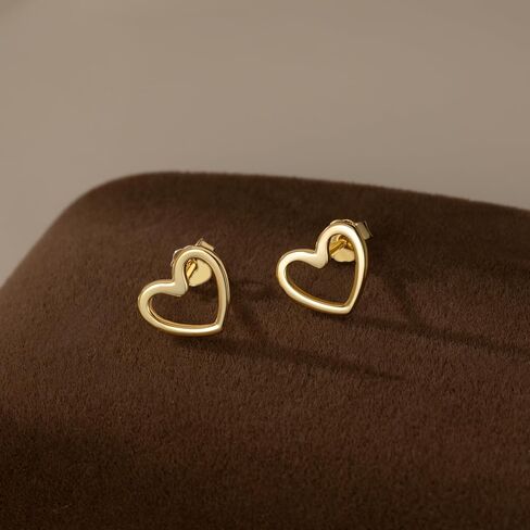 Reffeer Solid 925 Sterling Silver Open Heart Earrings Stud for Women Teen Girls Cute Heart Stud Earrings Hypoallergenic in Saudi Arabia