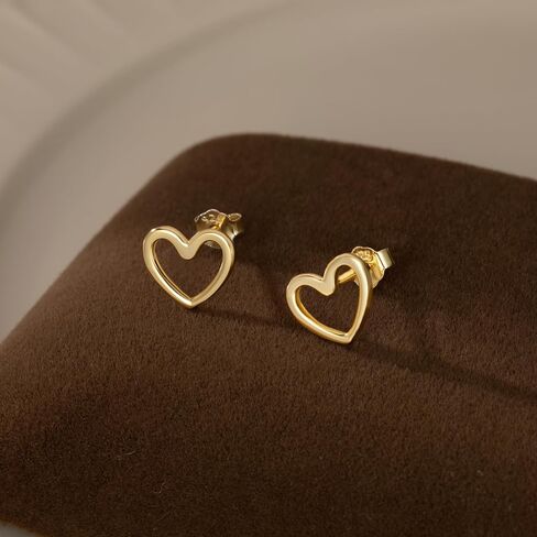Reffeer Solid 925 Sterling Silver Open Heart Earrings Stud for Women Teen Girls Cute Heart Stud Earrings Hypoallergenic in Saudi Arabia