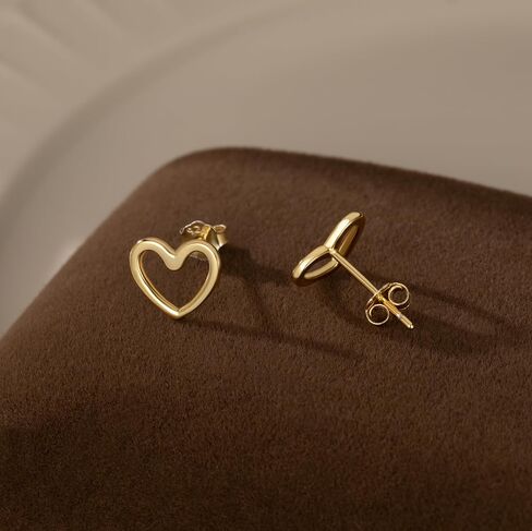 Reffeer Solid 925 Sterling Silver Open Heart Earrings Stud for Women Teen Girls Cute Heart Stud Earrings Hypoallergenic in Saudi Arabia