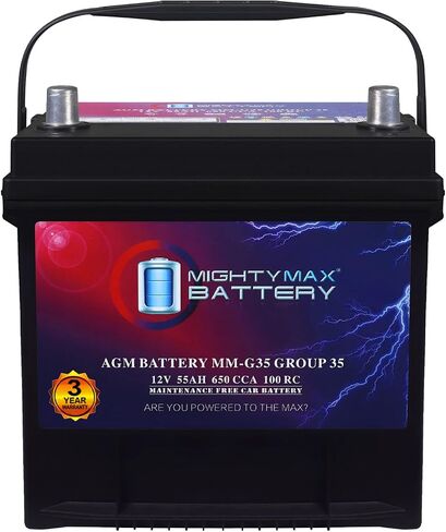 Mighty Max Battery MM-G35 Start and Stop Car BCI Group Size 35 12V 55Ah, 100RC, 650 CCA Rechargeable AGM Car Battery in Kuwait