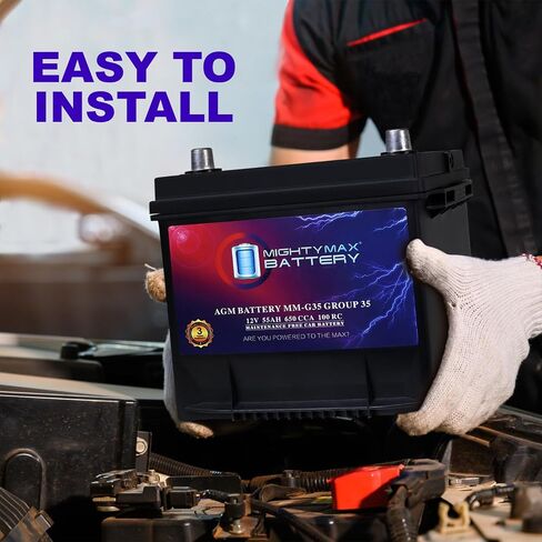 Mighty Max Battery MM-G35 Start and Stop Car BCI Group Size 35 12V 55Ah, 100RC, 650 CCA Rechargeable AGM Car Battery in Kuwait