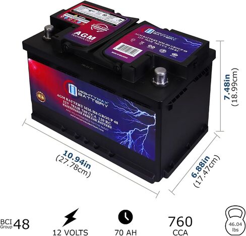 Mighty Max Battery MM-G35 Start and Stop Car BCI Group Size 35 12V 55Ah, 100RC, 650 CCA Rechargeable AGM Car Battery in Kuwait
