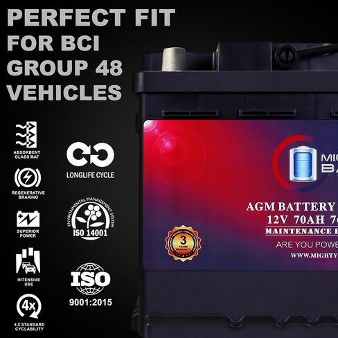 Mighty Max Battery MM-G35 Start and Stop Car BCI Group Size 35 12V 55Ah, 100RC, 650 CCA Rechargeable AGM Car Battery in Kuwait