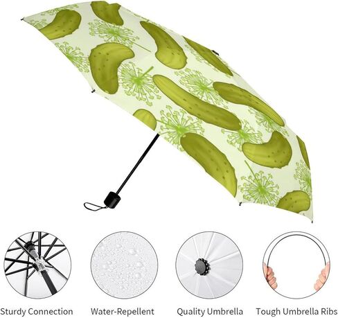 Dill Pickles Umbrella Windproof Strong Travel 3 Fold Sun Umbrellas for Rain Men Women in Kuwait