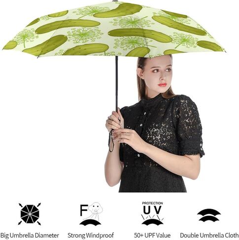 Dill Pickles Umbrella Windproof Strong Travel 3 Fold Sun Umbrellas for Rain Men Women in Kuwait