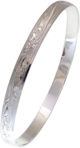 مجوهرات Arthur 925 Sterling Silver Hawaiian Scroll Plumeria Flower Flower Edge 6mm Bangle Size 7-9 in Saudi Arabia