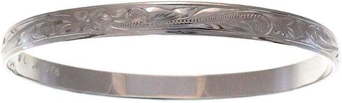 مجوهرات Arthur 925 Sterling Silver Hawaiian Scroll Plumeria Flower Flower Edge 6mm Bangle Size 7-9 in Saudi Arabia