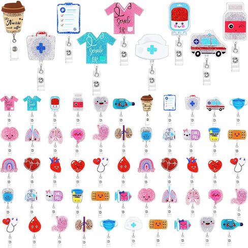 Crtiin 30 Pcs Nurse Badge Reel Retractable Nurse Badge Holder Medical Badge Reel Funny Nursing Badge Reel Bling Glitter Badge Reel ID Name Badge Holder with Alligator Clip for Office Nurses Doctors in Saudi Arabia
