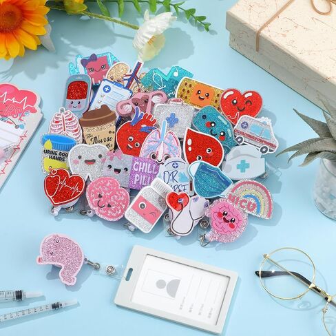 Crtiin 30 Pcs Nurse Badge Reel Retractable Nurse Badge Holder Medical Badge Reel Funny Nursing Badge Reel Bling Glitter Badge Reel ID Name Badge Holder with Alligator Clip for Office Nurses Doctors in Saudi Arabia