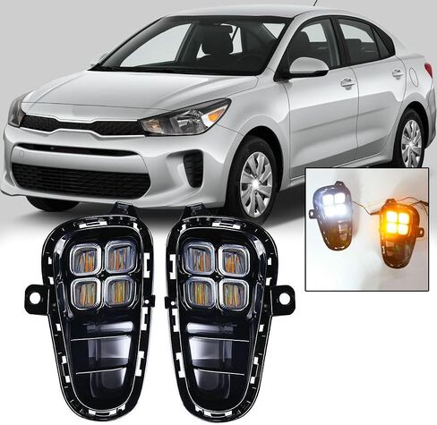 1Pair Daytime Running LED Fog Lamp DRL for KIA Rio 2018 2019 2020 4 Eyes LED DRL Wire Switch in Saudi Arabia