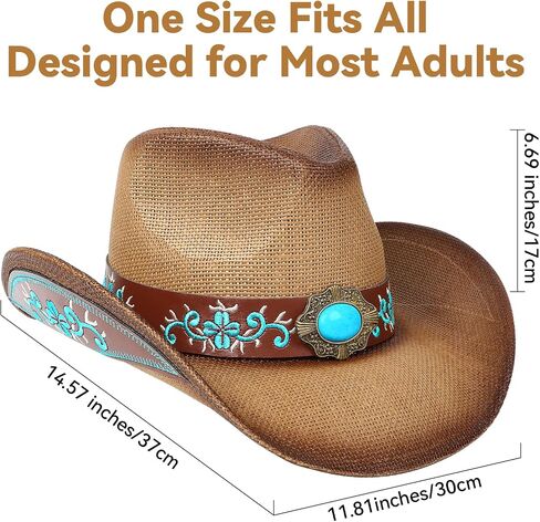 Cowboy Hat,Cowgirl hat,Brown/Black Cowboy Hats for Women Men Straw Wide with Shapeable Brim Cowboy Hat for Womens in Kuwait