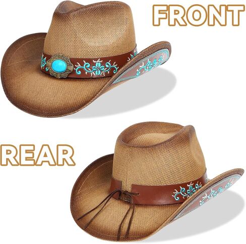 Cowboy Hat,Cowgirl hat,Brown/Black Cowboy Hats for Women Men Straw Wide with Shapeable Brim Cowboy Hat for Womens in Kuwait