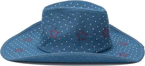 Denim Cowboy Hat for Women Rhinestone Western Wide Brim Cowboy Cowgirl Costume Party Hat in Kuwait