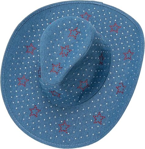 Denim Cowboy Hat for Women Rhinestone Western Wide Brim Cowboy Cowgirl Costume Party Hat in Kuwait