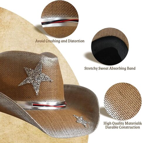 Wildarms Western Cowboy Hat for Women Wide Brim Woven Cowboy Hat Cowgirl Sun Beach Hat for Party in Saudi Arabia