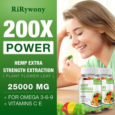 Rirywony Hemp Gummies 1 Pack - قوة إضافية من زيت القنب الطبيعي الفواكه الزوايا النباتي Gummy - ملحق القنب العضوي العالي من أجل السكر المنخفض غير المعدلة وراثيًا - 80 Count in Kuwait