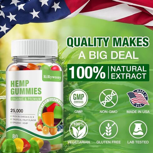 Rirywony Hemp Gummies 1 Pack - قوة إضافية من زيت القنب الطبيعي الفواكه الزوايا النباتي Gummy - ملحق القنب العضوي العالي من أجل السكر المنخفض غير المعدلة وراثيًا - 80 Count in Kuwait
