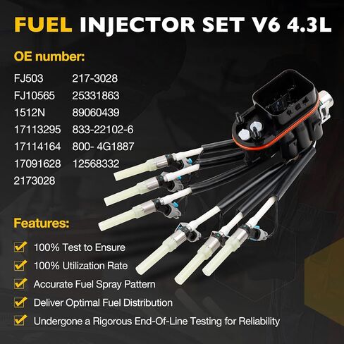 FJ503 Spider Fuel Injectors Assembly w/Bracket Upgraded 6 Cylinder Spider Injectors Compatible with Chevy, GMC, Isuzu, Oldsmobile Models 4.3L V6 Engine, Replace# FJ503, FJ10565 in Saudi Arabia