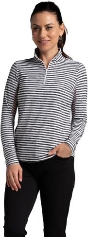 IBKUL Athleisure Wear Sun Protective UPF 50+ Icefil Cooling Tech Landon Stripe II Print Long Sleeve Mock Neck Top – 10164 Black/White Landon Stripe II M in Saudi Arabia