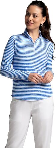 IBKUL Athleisure Wear Sun Protective UPF 50+ Icefil Cooling Tech Landon Stripe II Print Long Sleeve Mock Neck Top – 10164 Black/White Landon Stripe II M in Saudi Arabia