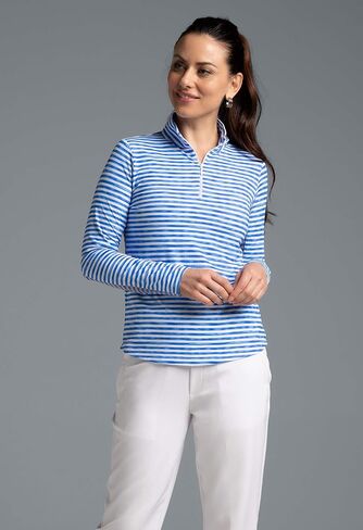 IBKUL Athleisure Wear Sun Protective UPF 50+ Icefil Cooling Tech Landon Stripe II Print Long Sleeve Mock Neck Top – 10164 Black/White Landon Stripe II M in Saudi Arabia