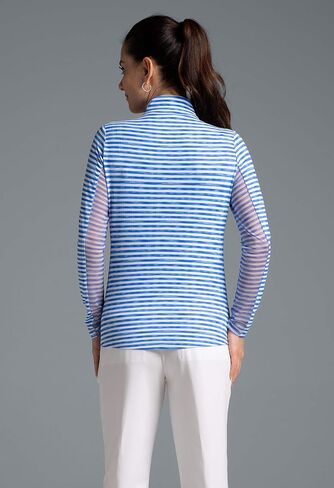 IBKUL Athleisure Wear Sun Protective UPF 50+ Icefil Cooling Tech Landon Stripe II Print Long Sleeve Mock Neck Top – 10164 Black/White Landon Stripe II M in Saudi Arabia