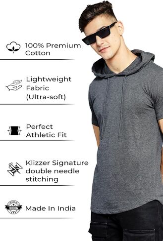 هوديس بأكمام قصيرة للرجال من Klizzer - هوديي قطن 100% - تي شيرت بغطاء للرأس للرجال - هوديس خفيف الوزن للرجال، هوديس رياضية صيفية للتمرين في صالة الألعاب الرياضية، بلوزات قصيرة الأكمام، كستنائي M in Kuwait