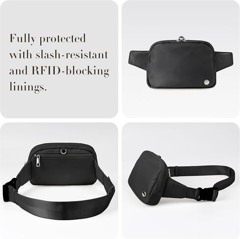 Anti Theft Fanny Pack 2L Belt Bag Crossbody Bag for Women Men Rfid Blocking Sling Bag Waist Bags for Travel, Black in Kuwait