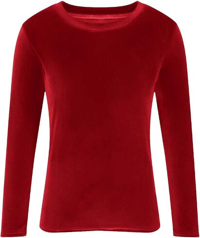 Velvet Tops for Women Shirt Crewneck Long Sleeve Shirt Blouses Pullover Solid Casual Tee Trendy Velour Loose Fit Top in Saudi Arabia