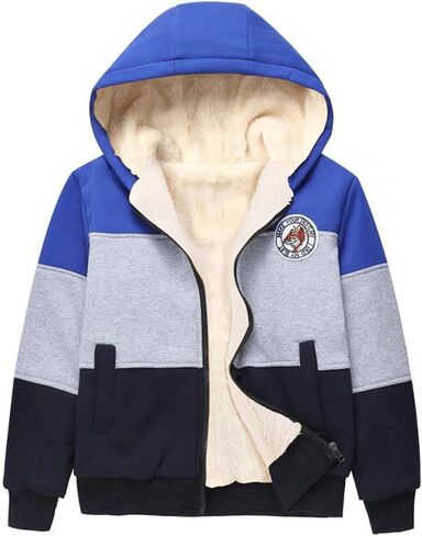 Gihuo Unisex Boy's Girl's Hoodie Sherpa Lined Jacket Zip Up Fleece Hooded Sweatshirt Winter Warm Coat Outerwear 4-12Y in Kuwait