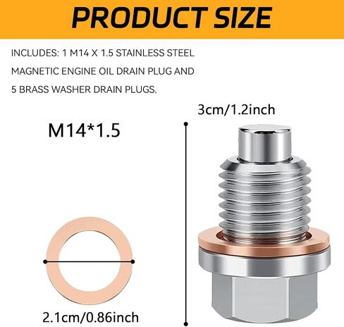Oil Drain Plug, Magnetic M14x1.5 Oil Pan Drain Nut Bolt with 5PCS Copper Crush Washer Gasket, Stainless Steel Engine Sump Pan Anti Leakage Replacement for Car Motorcycle Boat in Kuwait