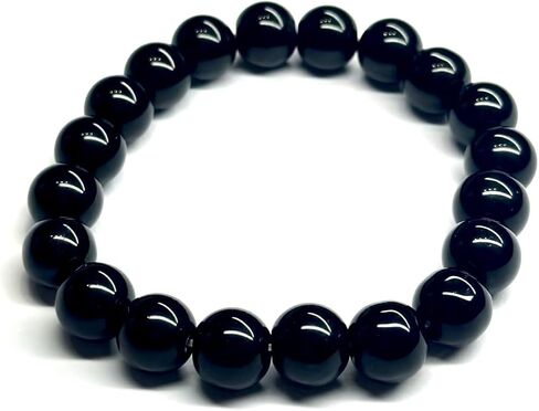 Natural Black Obsidian Bracelet - 12mm 20 Beads with 0.8mm Elastic Cord - Handmade Spiritual Protection Jewelry - Chakra Balancing Energy Bracelet for Men & Women - Best Gift in Saudi Arabia