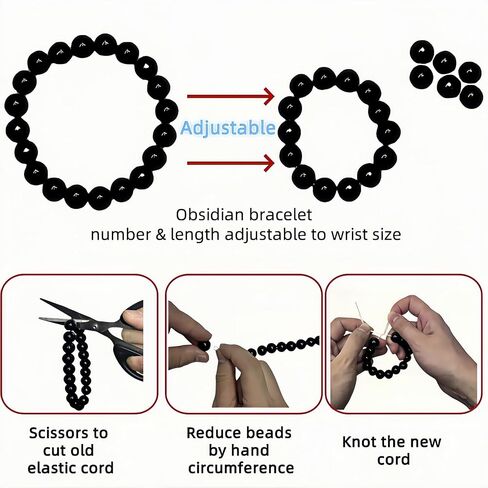 Natural Black Obsidian Bracelet - 12mm 20 Beads with 0.8mm Elastic Cord - Handmade Spiritual Protection Jewelry - Chakra Balancing Energy Bracelet for Men & Women - Best Gift in Saudi Arabia