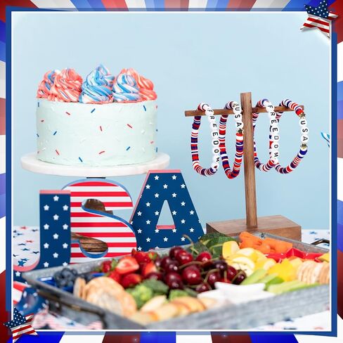 24 PCS 4th July حفلة تفضل الحرية الولايات المتحدة الأمريكية الأساور الوطنية الهدية بالجملة ذات الاستقلال الأزرق الأزرق الأحمر الأساور الممتدة في الرابع من يوليو. in Saudi Arabia