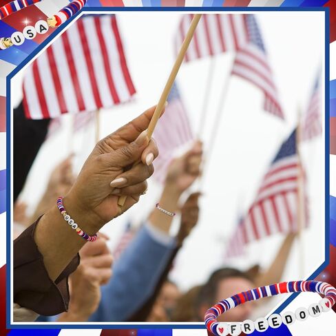 24 PCS 4th July حفلة تفضل الحرية الولايات المتحدة الأمريكية الأساور الوطنية الهدية بالجملة ذات الاستقلال الأزرق الأزرق الأحمر الأساور الممتدة في الرابع من يوليو. in Saudi Arabia