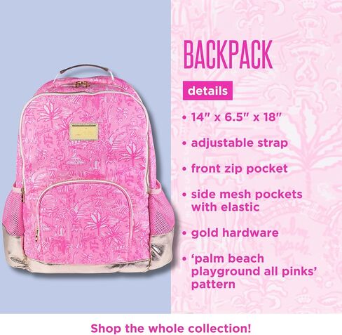 حقيبة الظهر Lilly Pulitzer كبيرة مع جيوب وأشرطة قابلة للتعديل ومقبض أعلى ، حقيبة كتب كبيرة للعمل والسفر (Palm Beach Playground) in Saudi Arabia